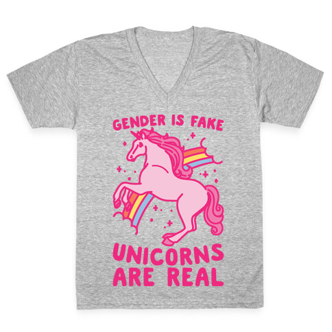 Gender Is Fake Unicorns Are Real V-Neck Tee Shirt