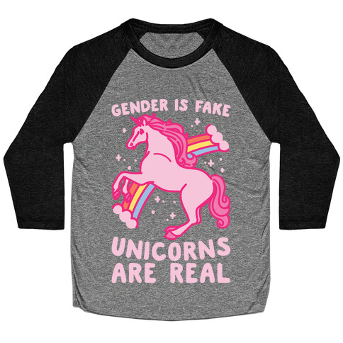 Gender Is Fake Unicorns Are Real White Print Baseball Tee