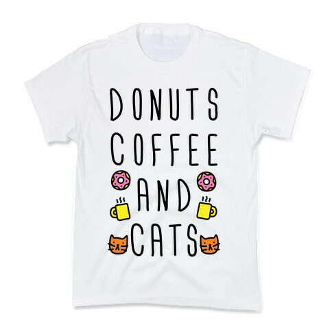 Donuts Coffee And Cats Kids T-Shirt