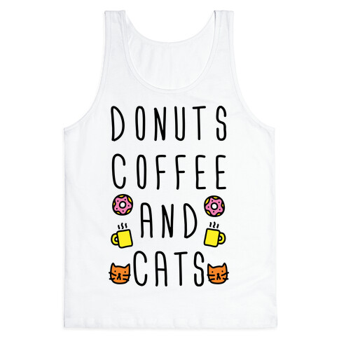 Donuts Coffee And Cats Tank Top