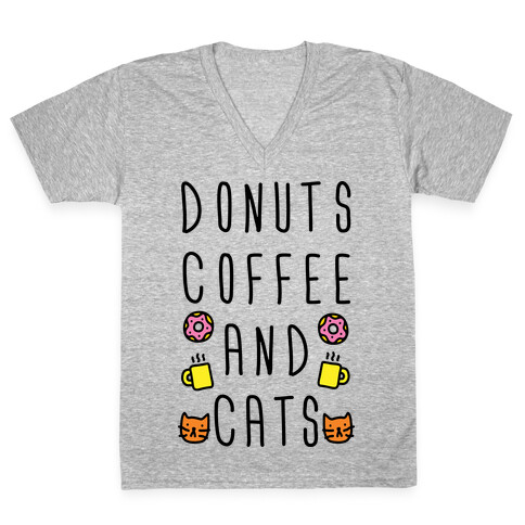 Donuts Coffee And Cats V-Neck Tee Shirt