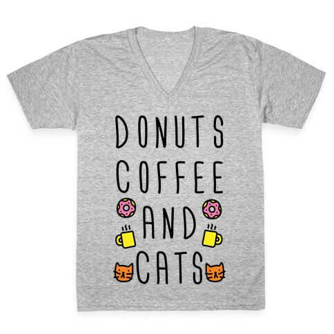 Donuts Coffee And Cats V-Neck Tee Shirt