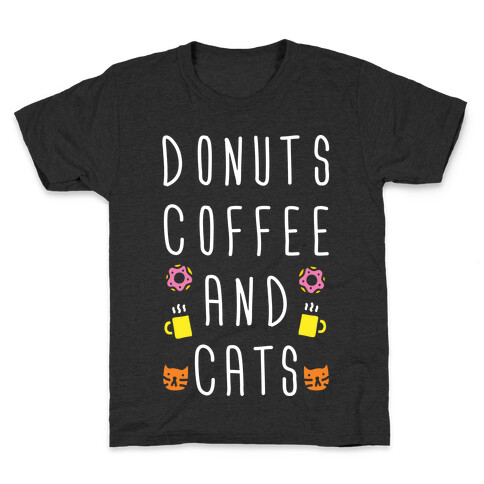 Donuts Coffee And Cats Kids T-Shirt