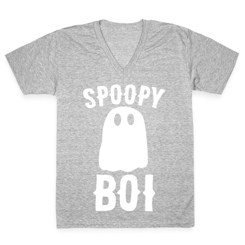 Spoopy Boi White Print V-Neck Tee Shirt