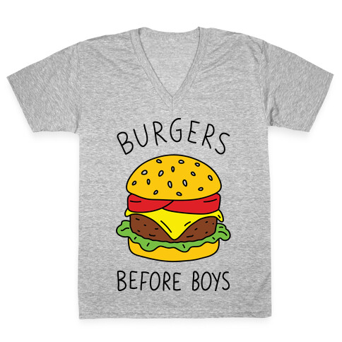 Burgers Before Boys V-Neck Tee Shirt