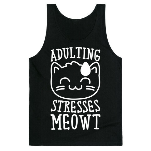 Adulting Stresses Meowt White Print Tank Top