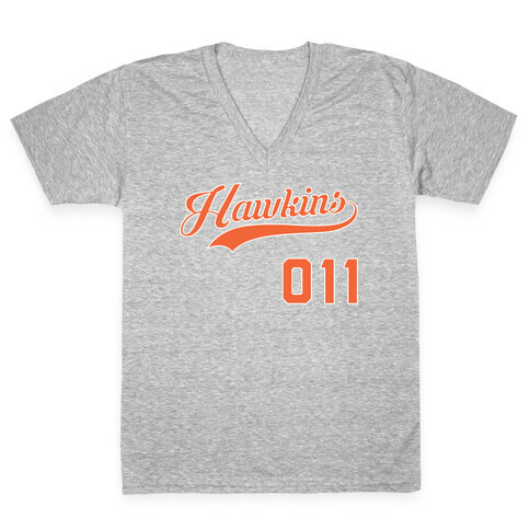 Hawkins Baseball (White) V-Neck Tee Shirt