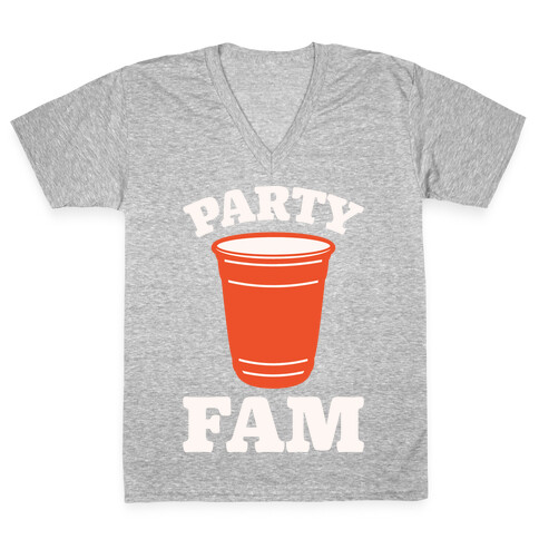 Party Fam White Print V-Neck Tee Shirt