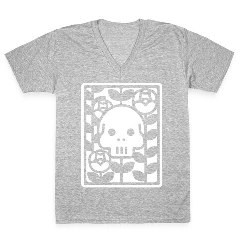 Flower Skull White V-Neck Tee Shirt