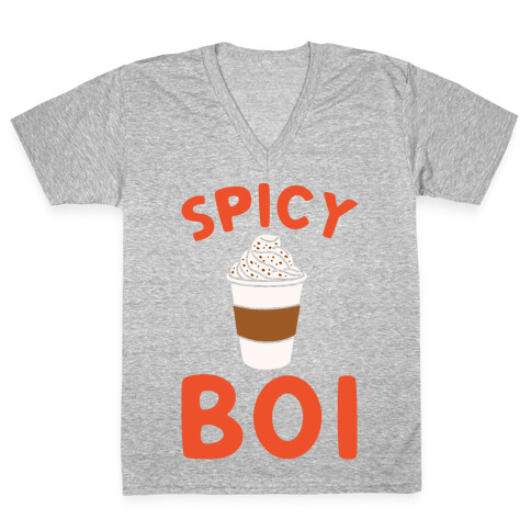 Pumpkin Spice Spicy Boi White Print V-Neck Tee Shirt