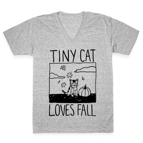 Tiny Cat Loves Fall V-Neck Tee Shirt