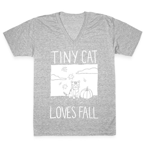 Tiny Cat Loves Fall V-Neck Tee Shirt