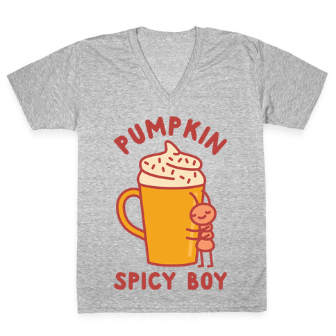 Pumpkin Spicy Boy wht V-Neck Tee Shirt