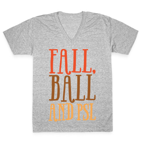 Fall Ball and Psl White Print V-Neck Tee Shirt