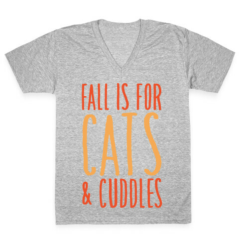 Fall Is For Cats and Cuddles White Print V-Neck Tee Shirt