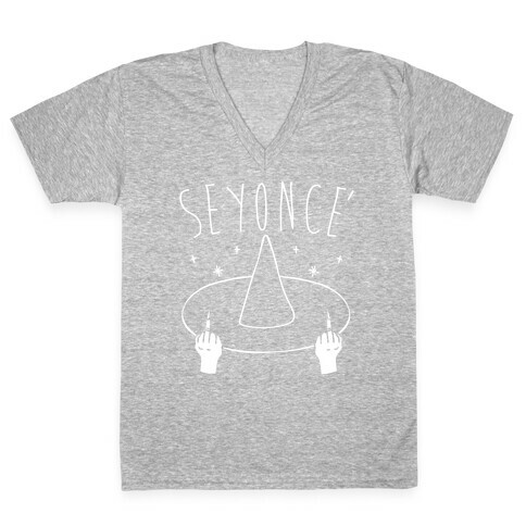 Seyonce' Parody White Print V-Neck Tee Shirt