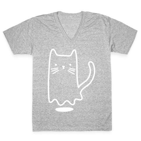 Ghost Cat (White) V-Neck Tee Shirt