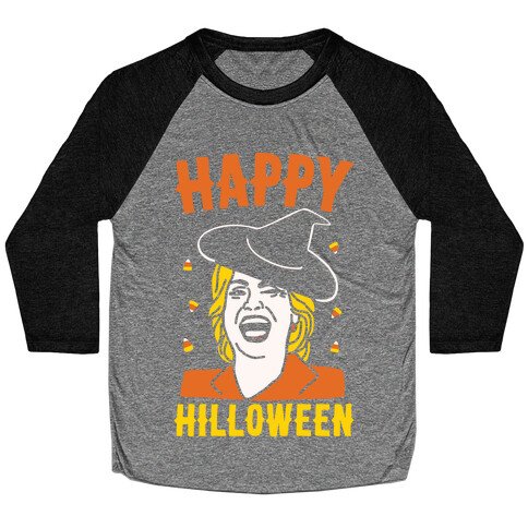 Happy Hilloween White Print Baseball Tee