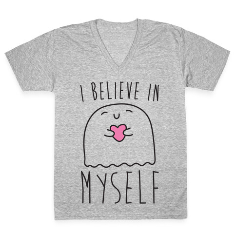 I Believe In Myself Ghost White Print V-Neck Tee Shirt