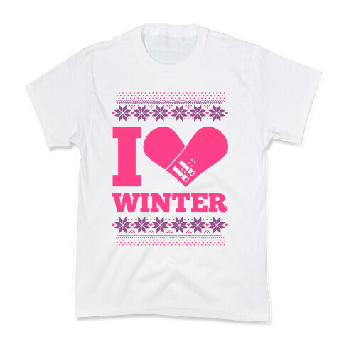 I Love Winter (Snowboard Heart) Kids T-Shirt
