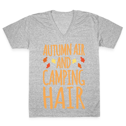 Autumn Air And Camping Hair White Print V-Neck Tee Shirt