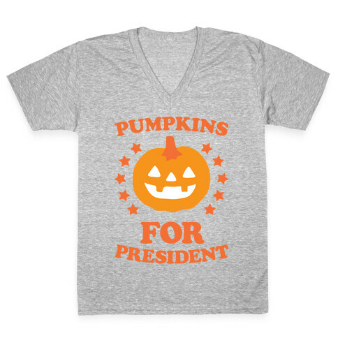 Pumpkins For President (White) V-Neck Tee Shirt