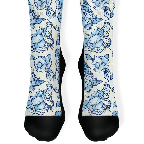 Floral Penis Pattern Blue Sock