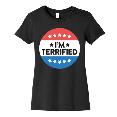 I'm Terrified Political Button (White) Womens T-Shirt