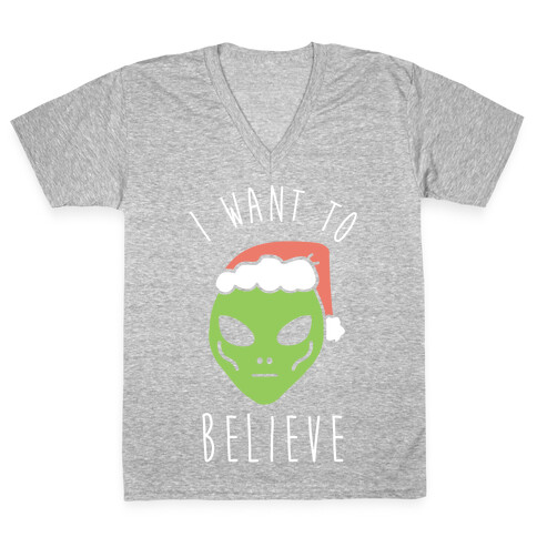 Christmas Alien I Want To Believe V-Neck Tee Shirt