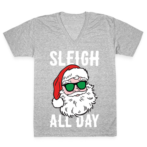 Sleigh All Day Santa (White) V-Neck Tee Shirt