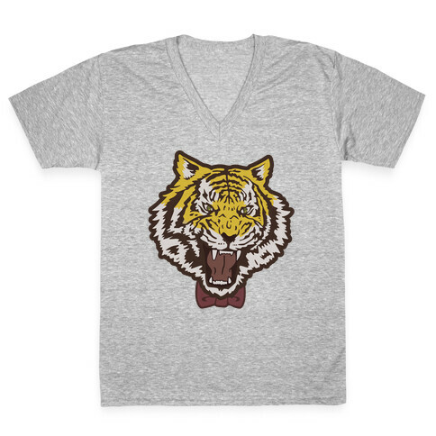 Tiger in a Bow Tie V-Neck Tee Shirt