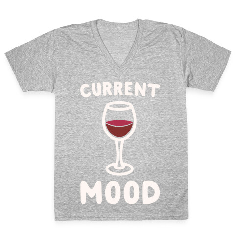 Current Mood Wine White Print V-Neck Tee Shirt