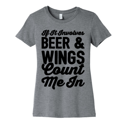 If It Involves Beer and Wings Count Me In Womens T-Shirt