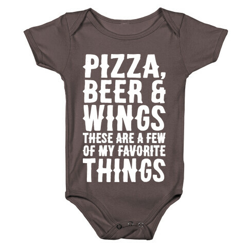 Pizza Beer & Wings White Font  Baby One-Piece