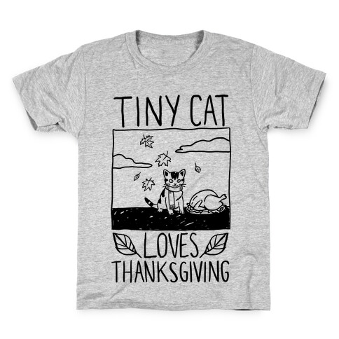 Tiny Cat Loves Thanksgiving Kids T-Shirt