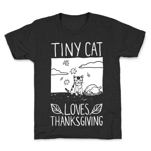 Tiny Cat Loves Thanksgiving Kids T-Shirt