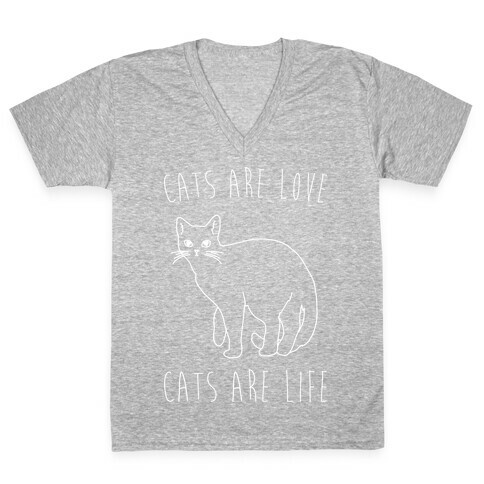 Cats Are Love Cats Are Life White Print V-Neck Tee Shirt
