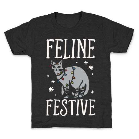 Feline Festive White Print Kids T-Shirt