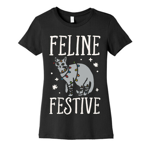 Feline Festive White Print Womens T-Shirt