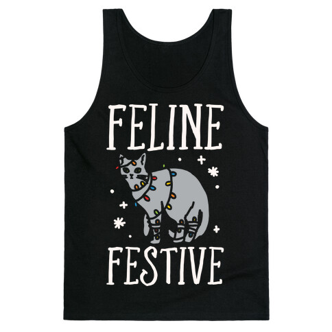 Feline Festive White Print Tank Top