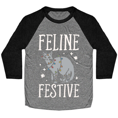 Feline Festive White Print Baseball Tee