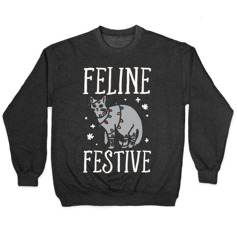 Feline Festive White Print Pullover