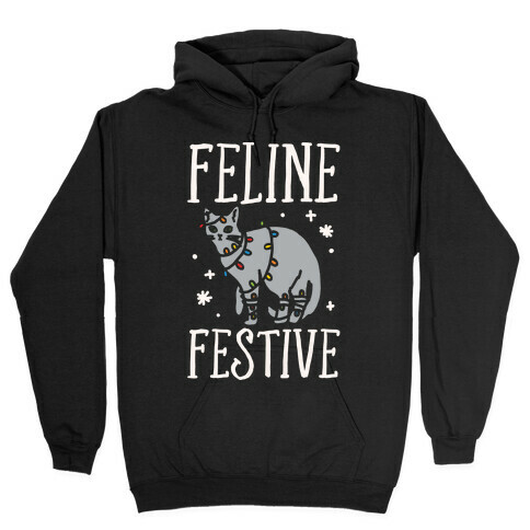 Feline Festive White Print Hooded Sweatshirt