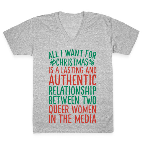 All I Want For Christmas Parody Queer Women Relationships V-Neck Tee Shirt
