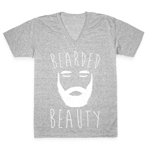 Bearded Beauty White Print V-Neck Tee Shirt