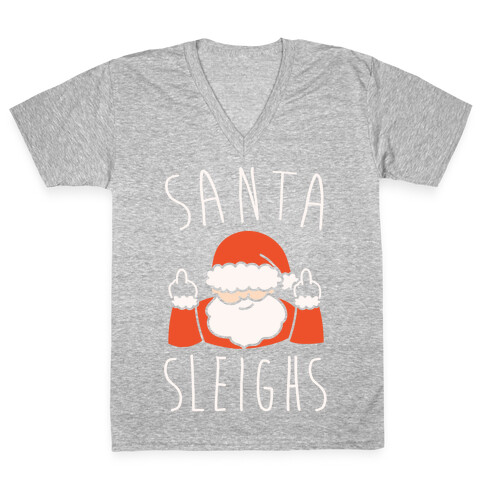 Santa Sleighs Parody White Print V-Neck Tee Shirt