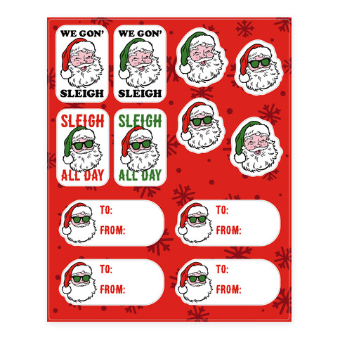 Sleighing Santa Gift Tags Stickers and Decal Sheet