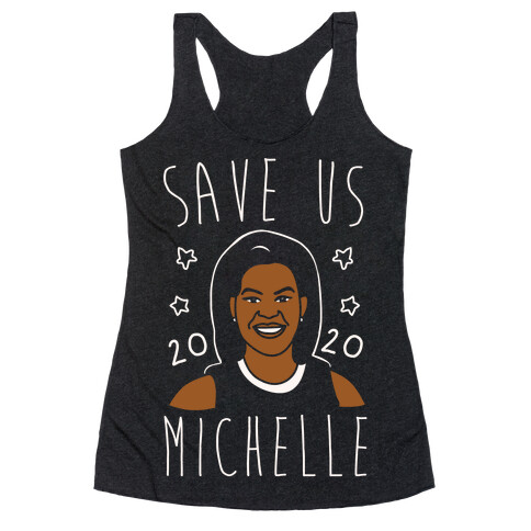 Save Us Michelle 2020 White Print Racerback Tank Top
