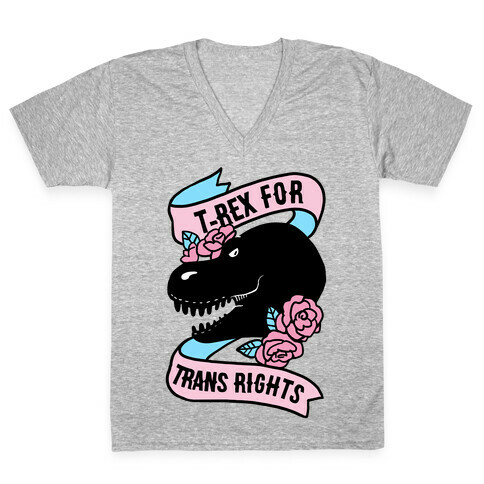 T-Rex For Trans Rights V-Neck Tee Shirt