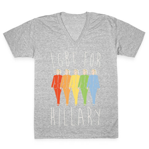LGBT For Hillary White Print V-Neck Tee Shirt